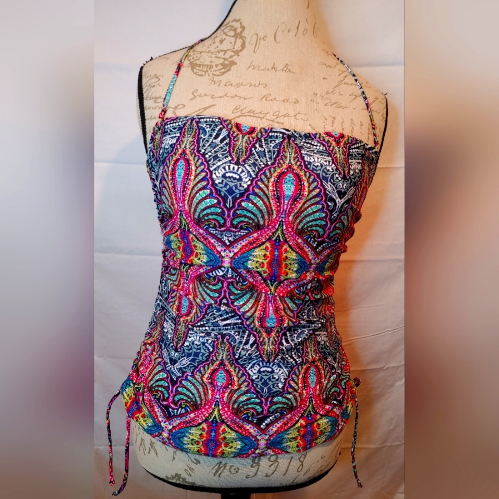 Juniors' Beach Life Multicolored Paisley Boho Halter Tankini Top Size Large